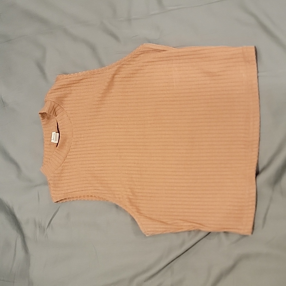 High neck cropped tank top - tan